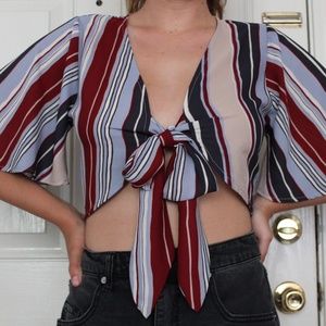 Cropped Tie Striped Top
